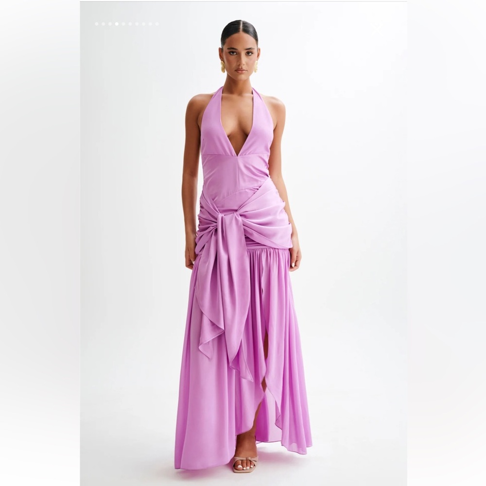 Graziana Satin Chiffon Plunge Maxi Dress - Violet
M - NWT NEVER WORN